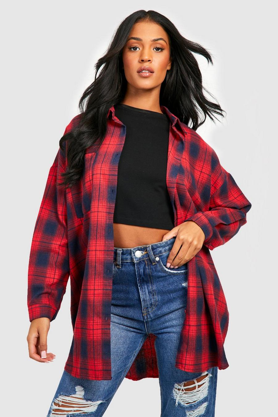 Red Tall Oversized Flannel Shirt