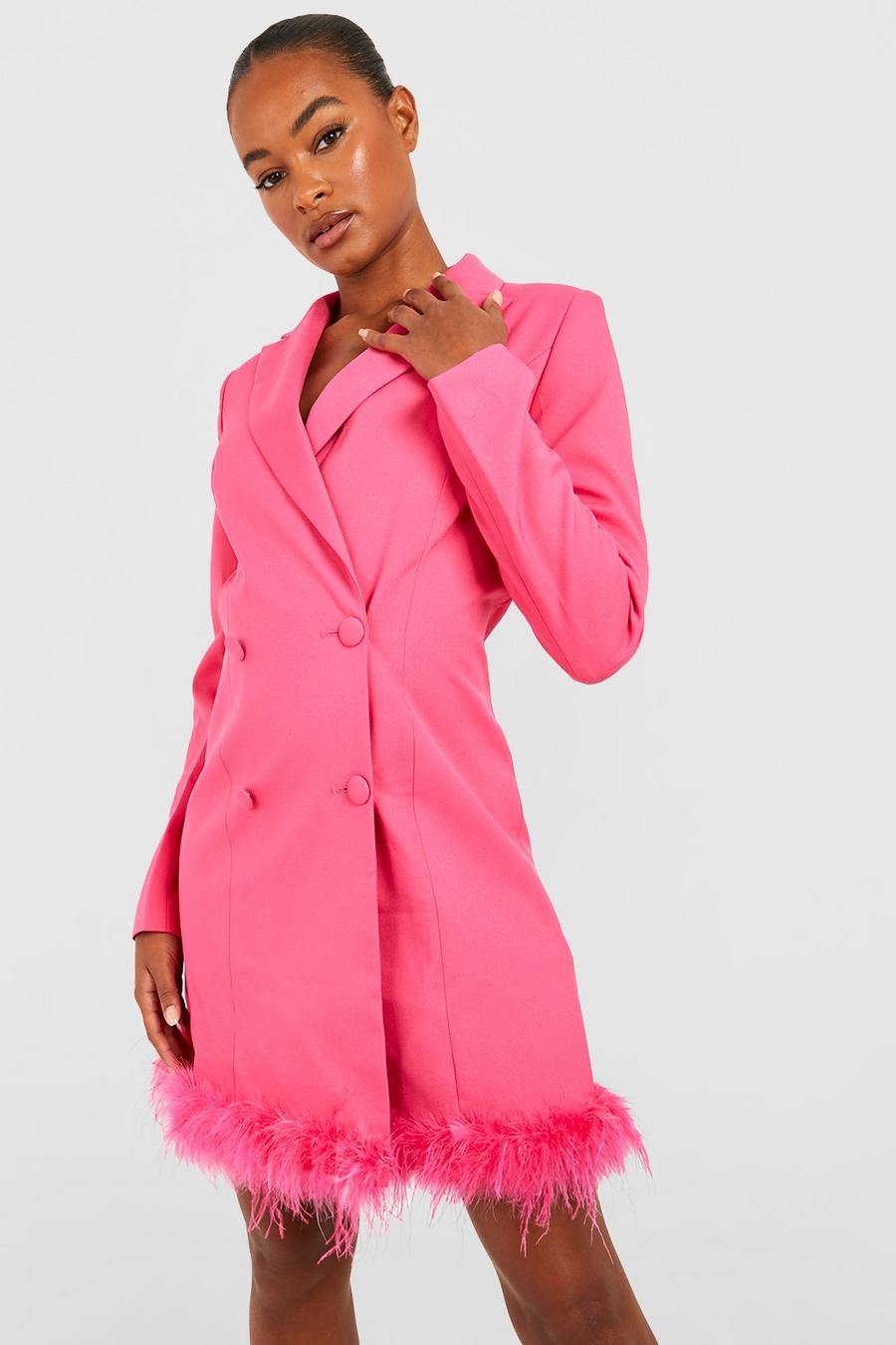 Coral pink Tall Fluffy Feather Trim Blazer Dress image number 1