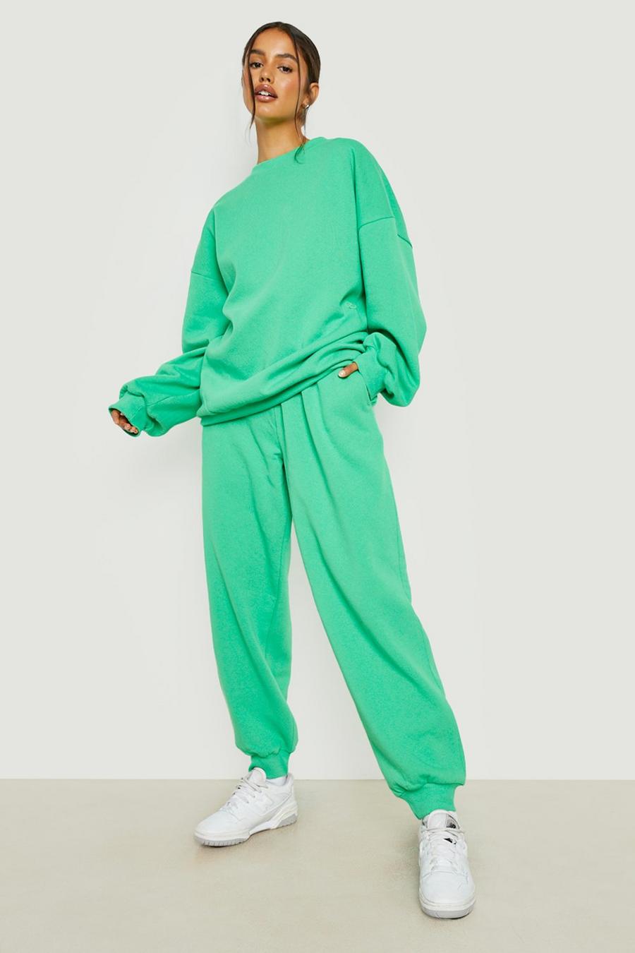 Green Basic Oversized Track Pants