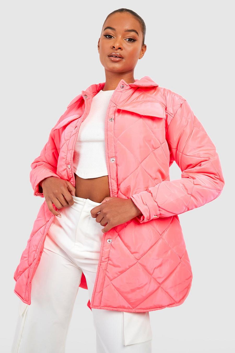 Hot pink Tall Diamond Quilted Belted Shacket
