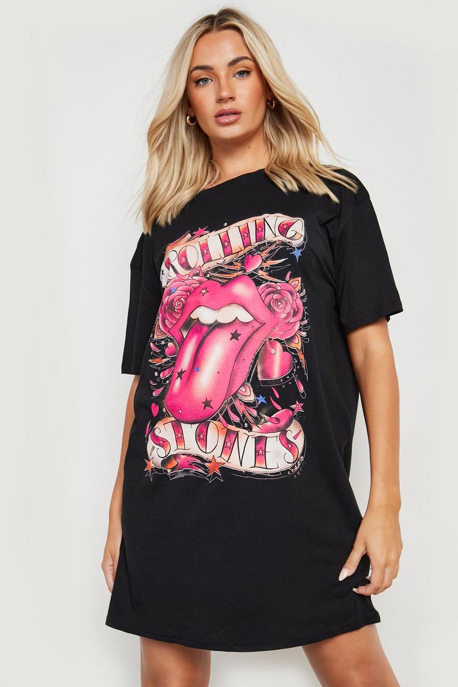 Vestido camiseta con estampado de los Rolling Stones, Black