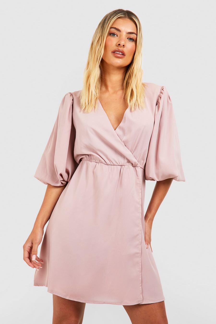 Blush Puff Sleeve Wrap Skater Dress