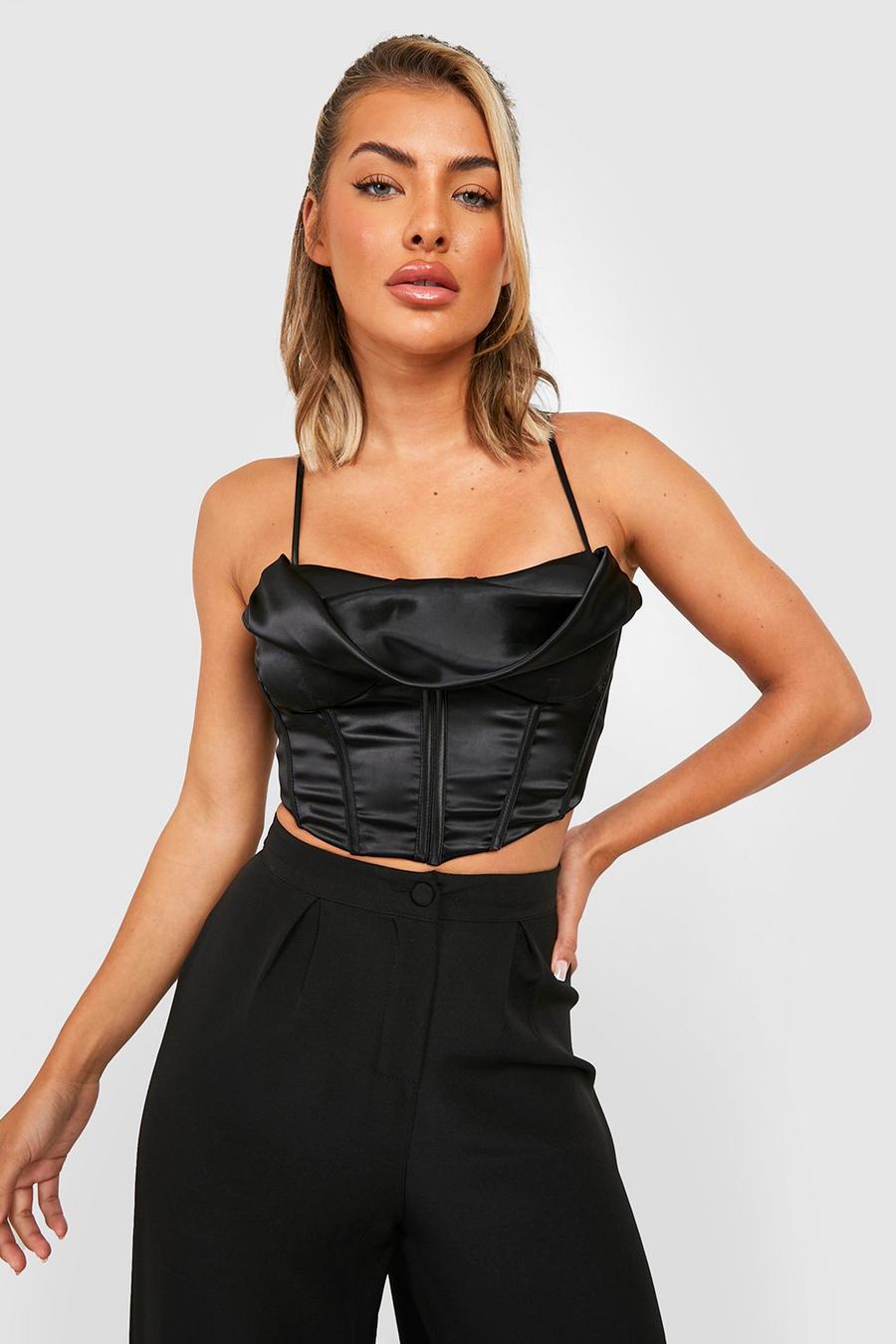 Black Satin Cupped Strappy Corset