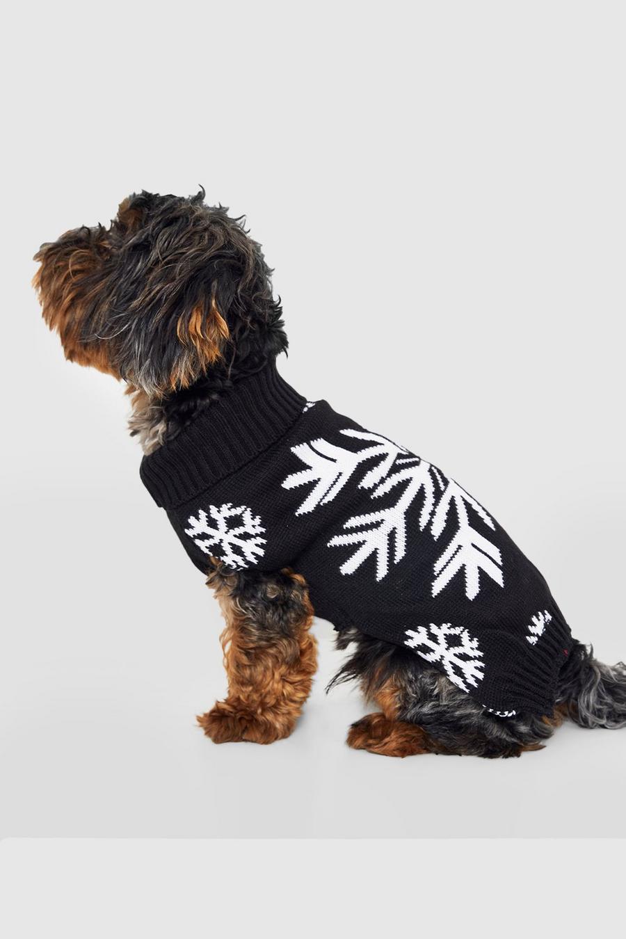 Jersey navideño para perro con estampado de copos de nieve, Black