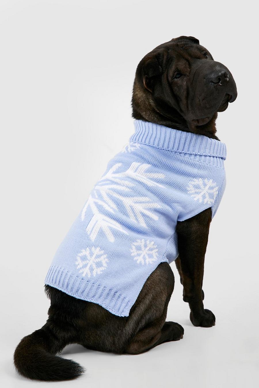 Jersey navideño para perro con estampado de copos de nieve, Blue image number 1