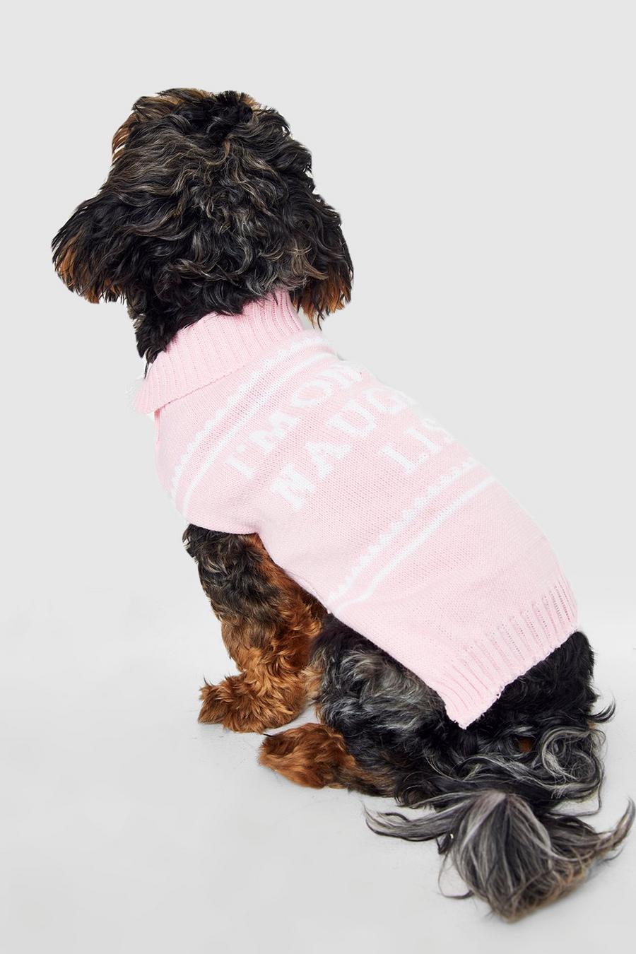 Baby pink Naughty List Slogan Dog Christmas Sweater image number 1