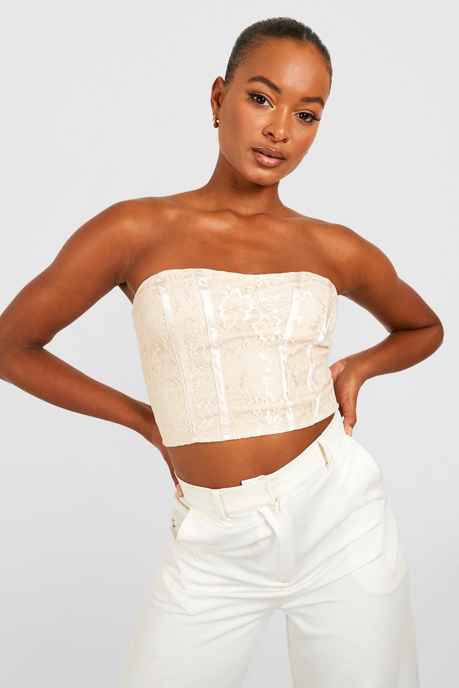 Beige Tall Lace Contrast Corset Top