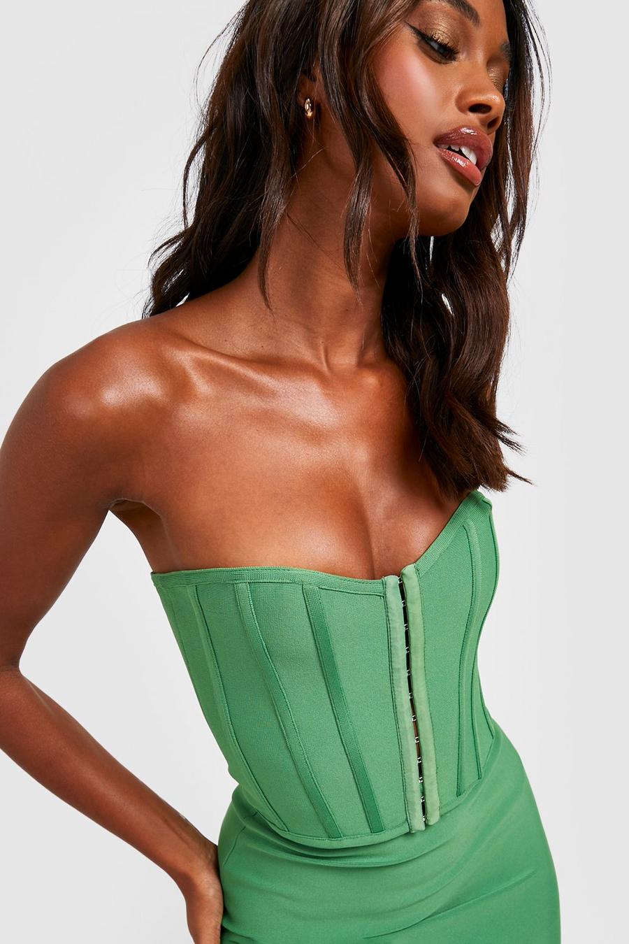 Top a corsetto Premium fasciante con asole e gancetti, Green