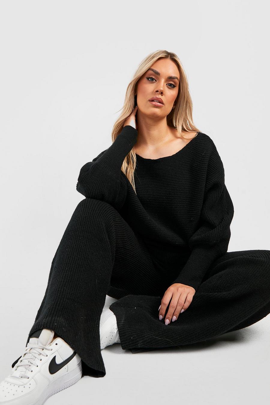 Black Plus Slouchy Wide Leg Knitted Co-ord