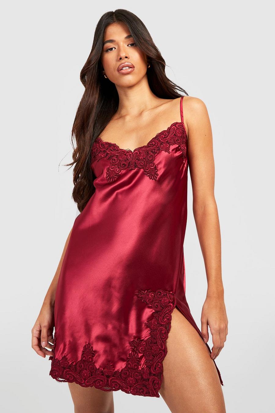Berry Tall Contrast Lace Satin Chemise