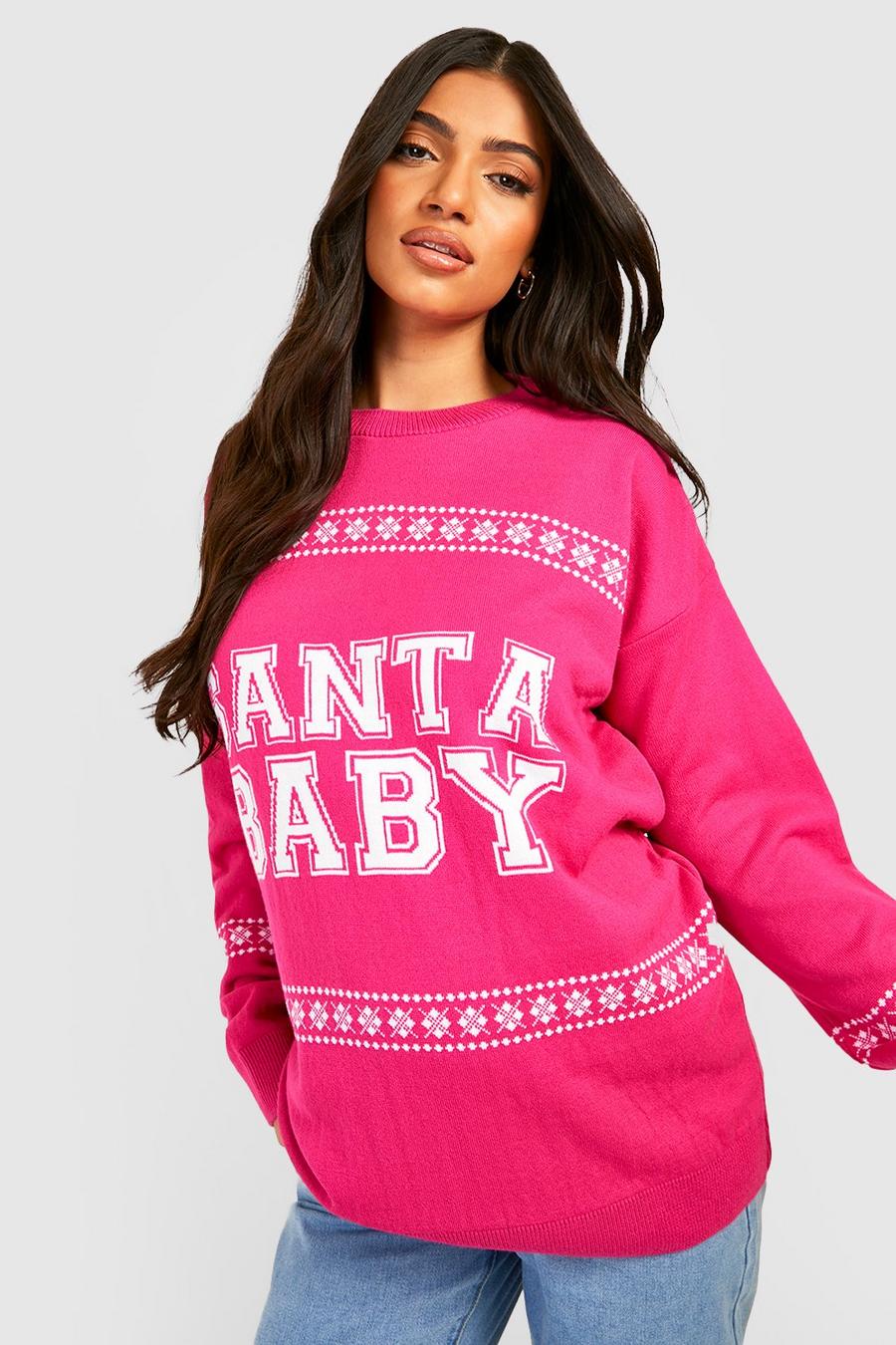 Maternité - Pull de Noël de grossesse à slogan Christmas Baby, Pink