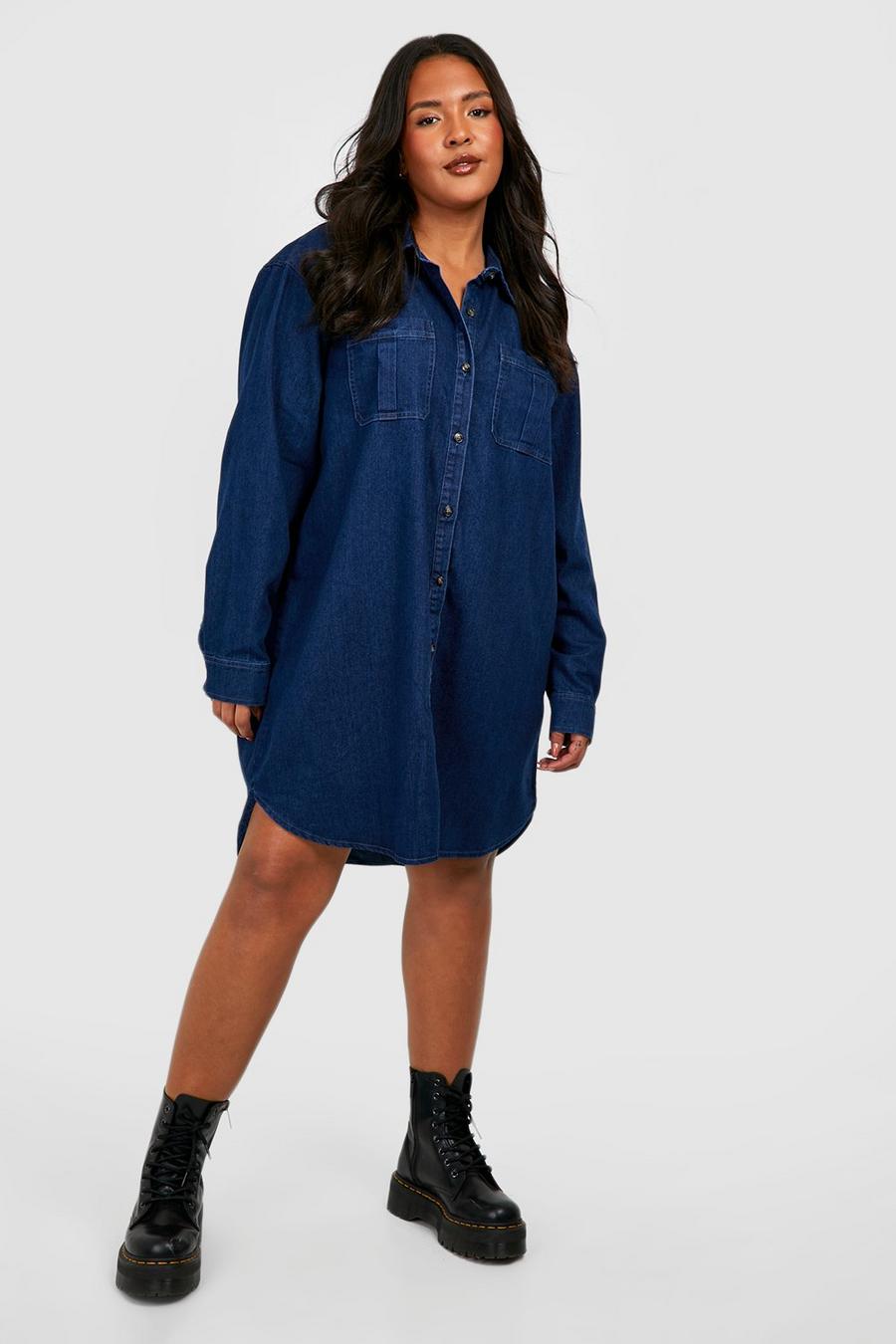 Grande taille - Robe chemise boutonnée en jean, Indigo