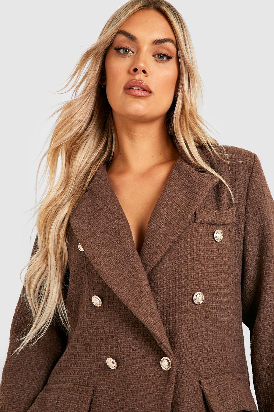 Blazer Plus Size in bouclé, Chocolate