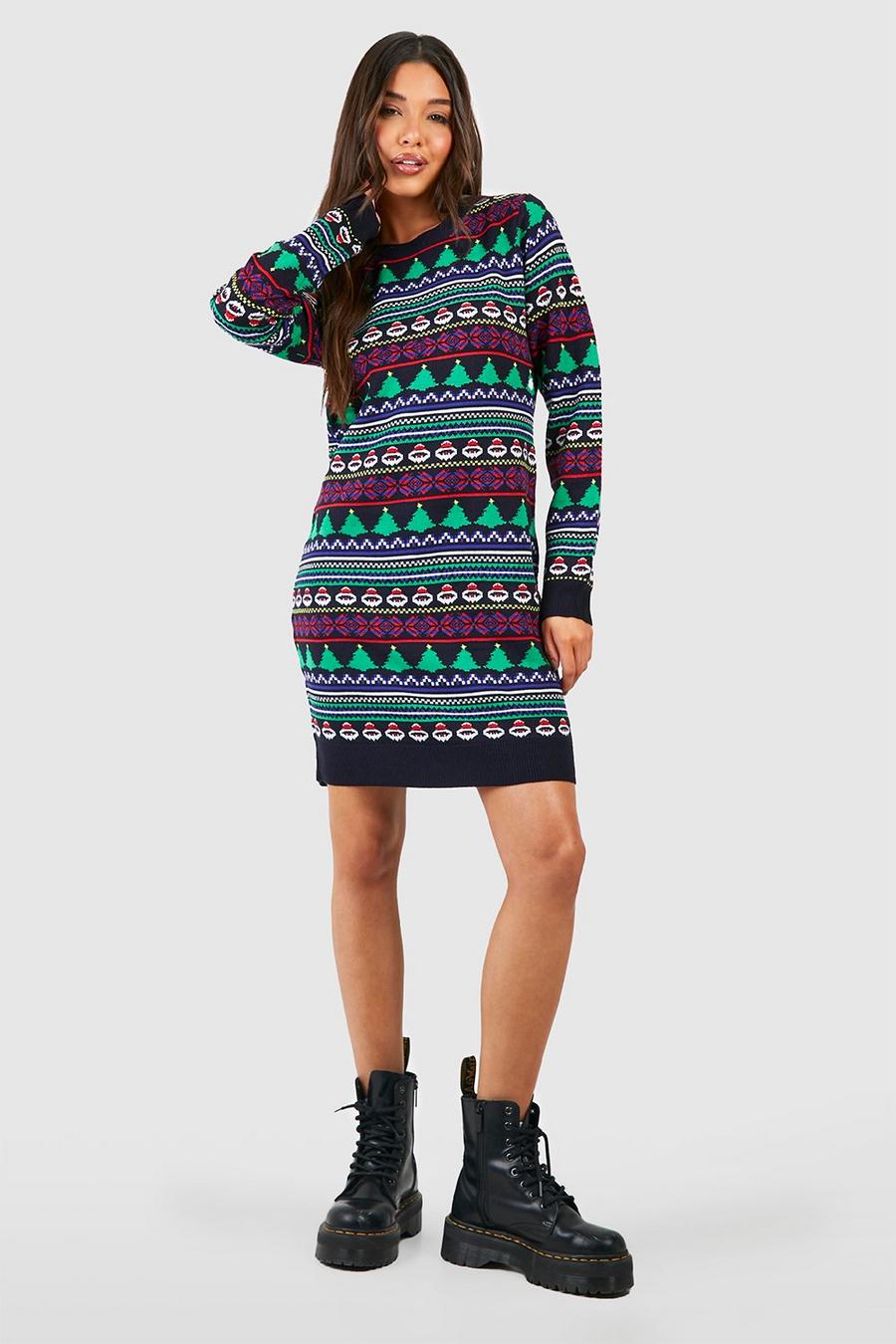 Navy All Over Fairisle Christmas Sweater Dress image number 1