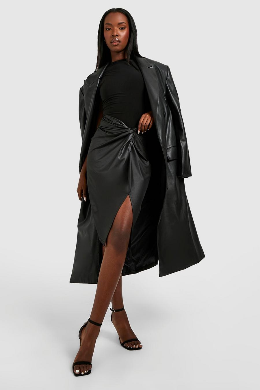 Black Faux Leather Midaxi Twist Skirt