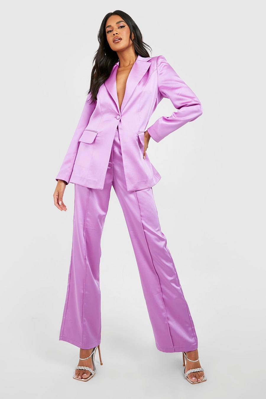 Pantalón de raso Premium con costuras frontales, Lilac