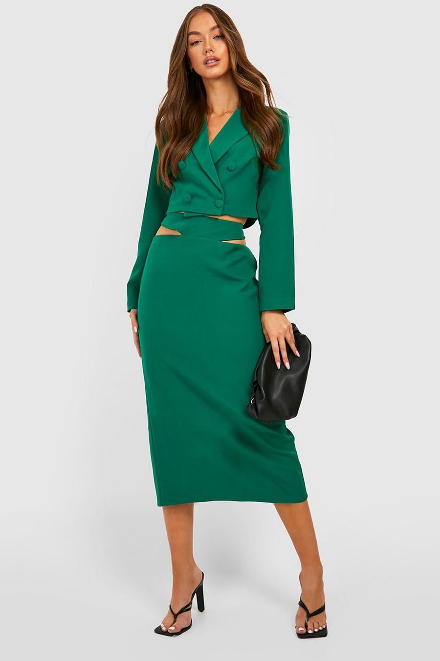 Emerald green Double Breasted Crop Tailored Blazer