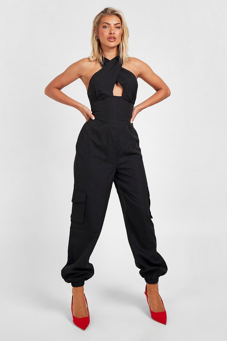 Black Jumpsuit med korsett och fickor