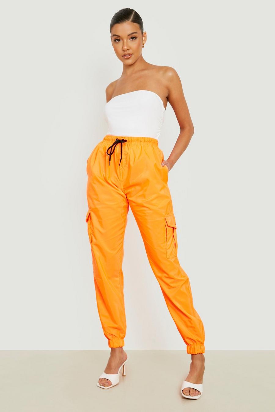 Pantalón deportivo cargo de tela shell, Neon-orange