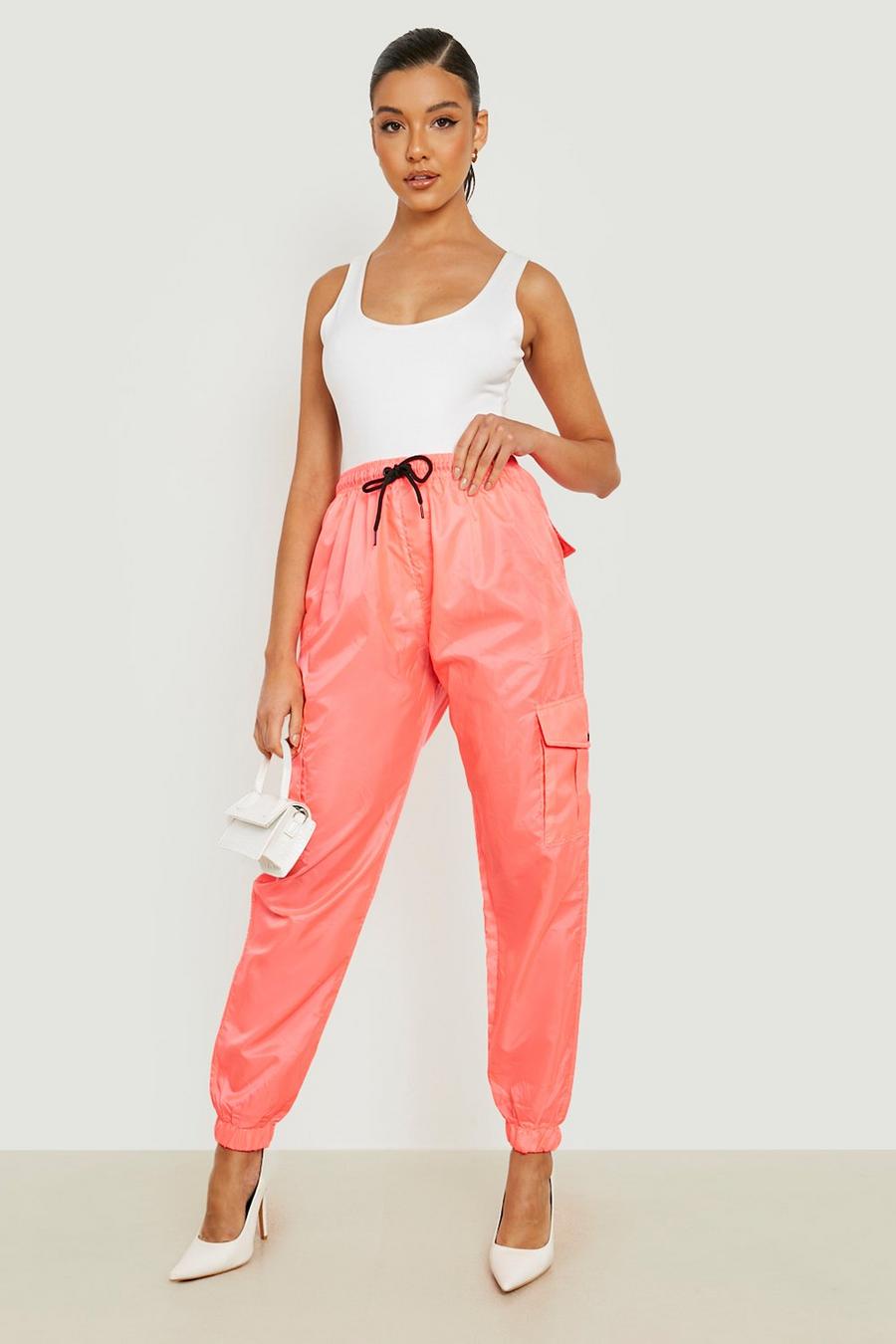 Pantalón deportivo cargo de tela shell, Neon-pink
