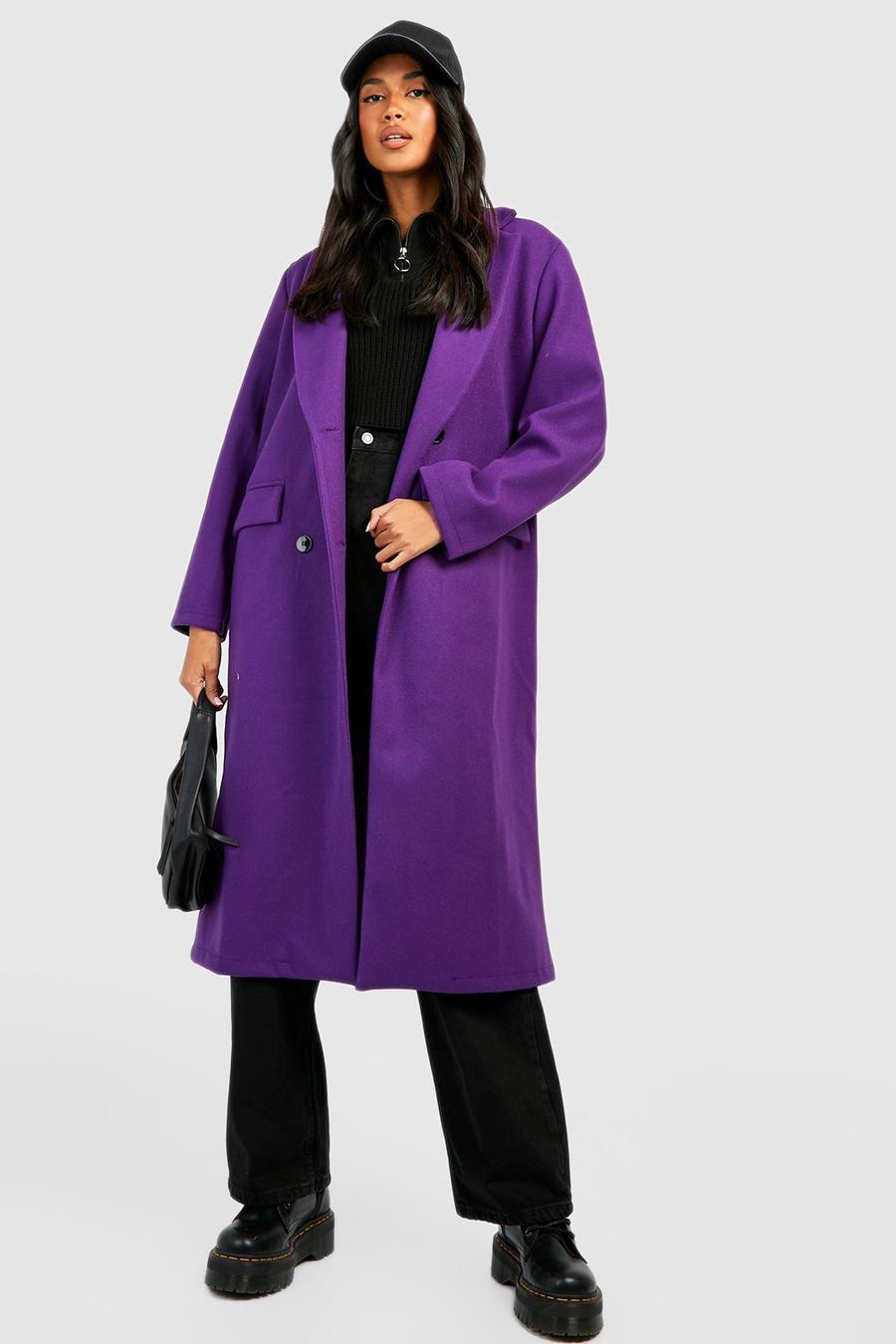 Langer Mantel in Wolloptik, Purple