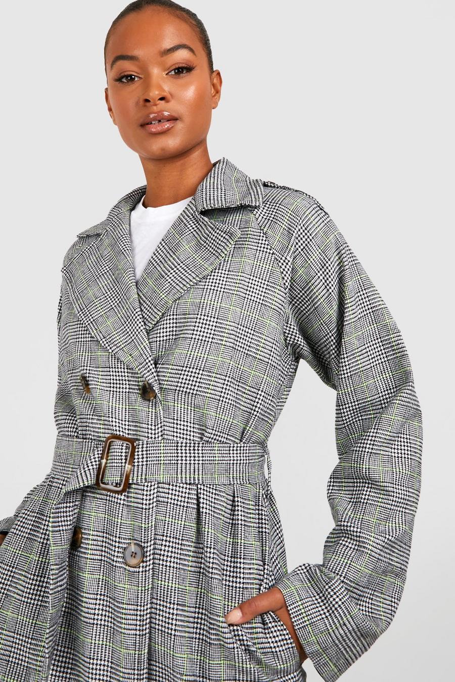 Lime Tall Checked Belted Trench Coat