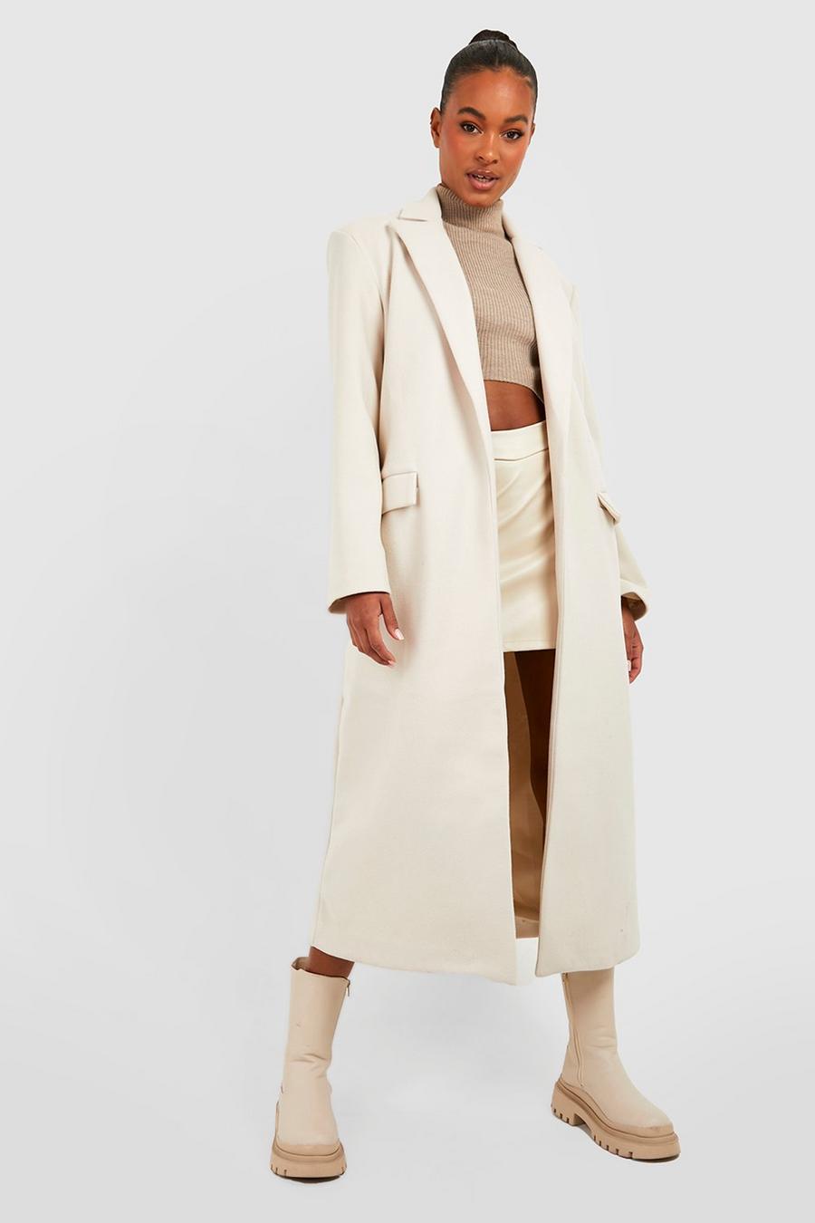 Stone Tall Oversized Wool Look Duster Coat