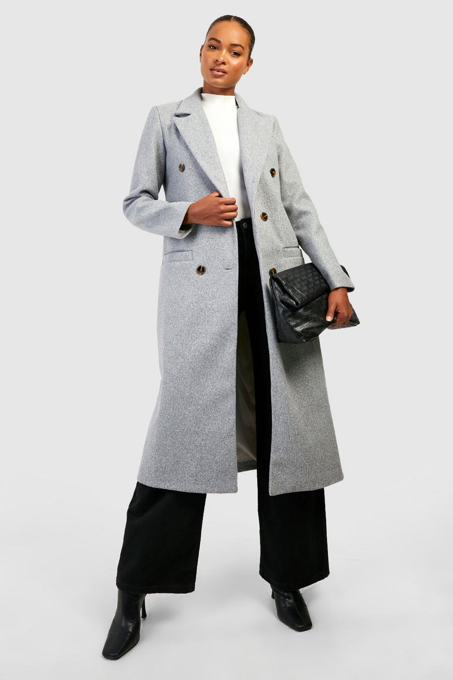 Grey marl Tall Simple Double Breasted Wool Look Coat