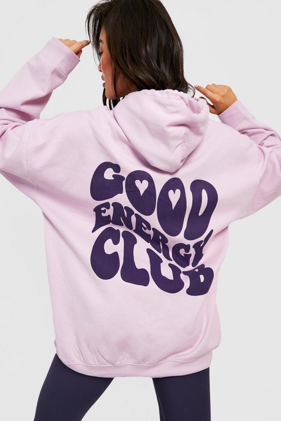 Lilac Good Energy Club Slogan Oversized Hoodie 