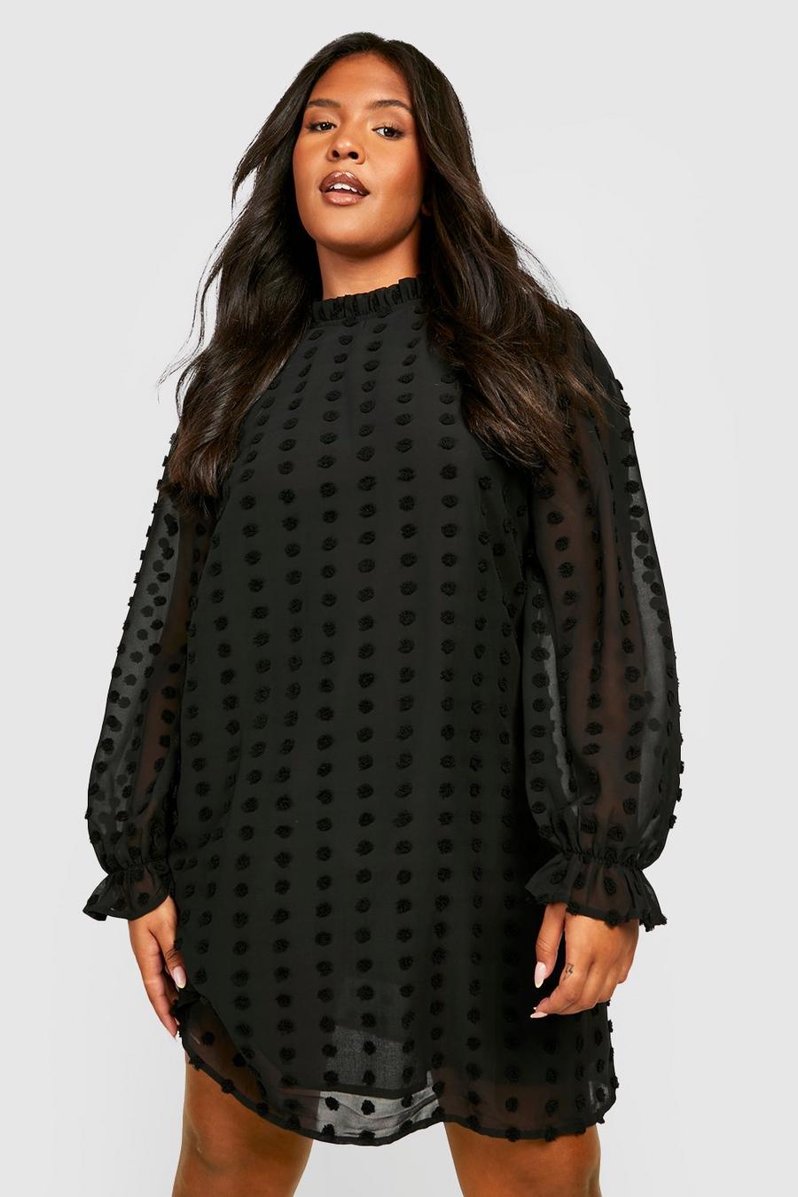 Black Plus Skiftklänning i prickig mesh