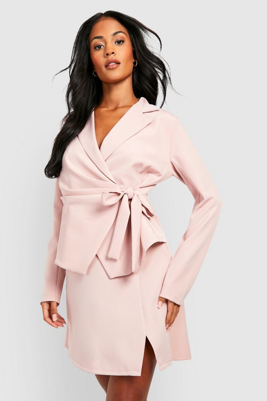 Blush pink Tall Tie Side Fitted Blazer