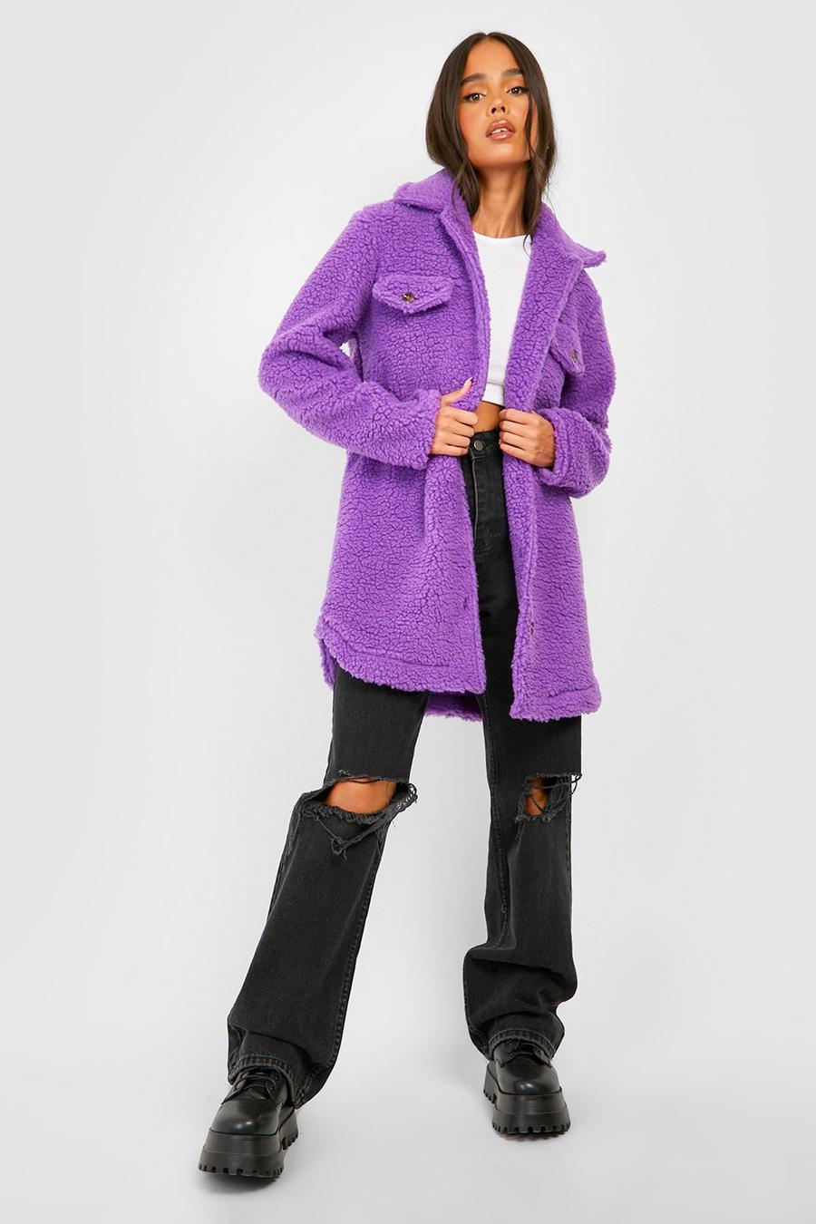 Petite - Surchemise à poche en faux mouton, Purple