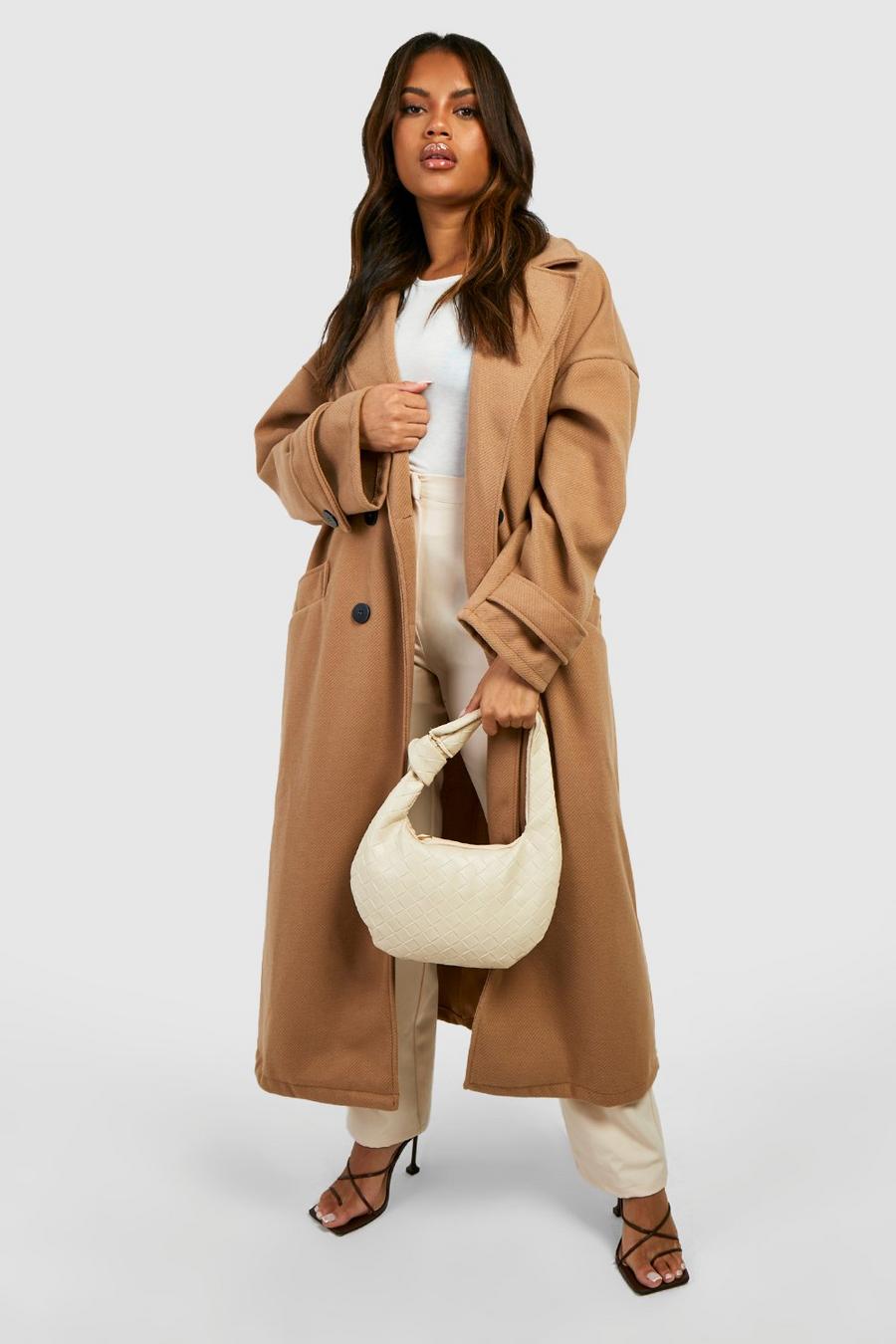 Cappotto lungo Plus Size Premium effetto lana, Camel
