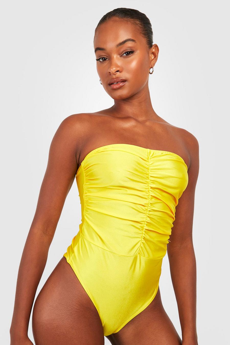 Yellow Tall Bandeau Ruched Front Swimsuit