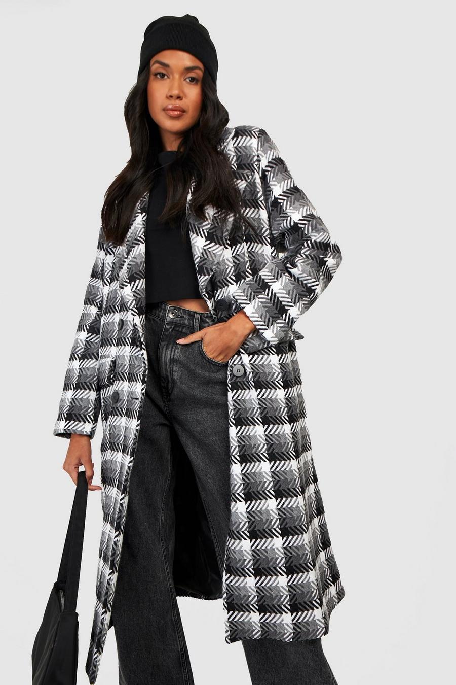 Black Contrast Flannel Wool Look Coat