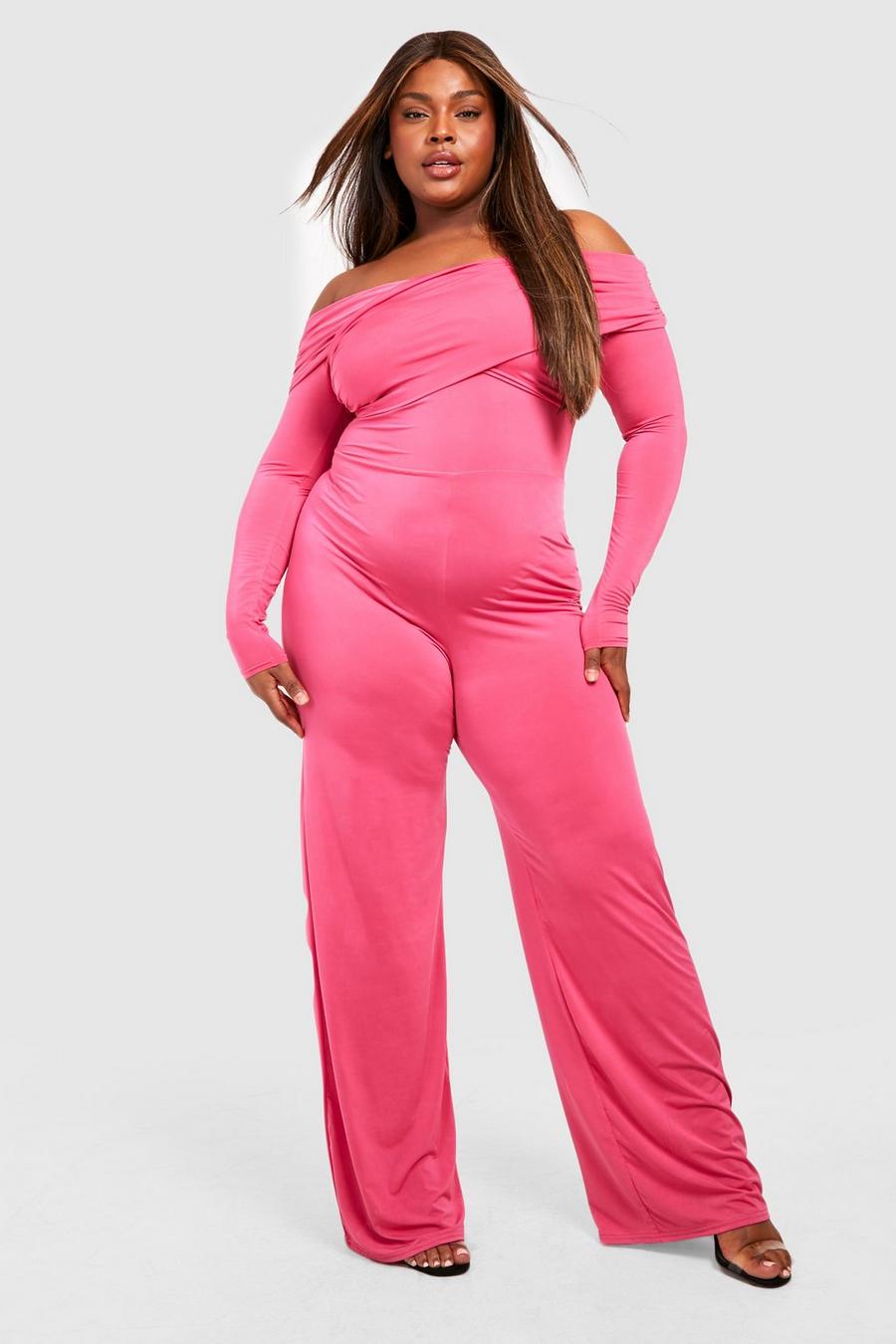 Pink Plus Strakke Off Shoulder Jumpsuit