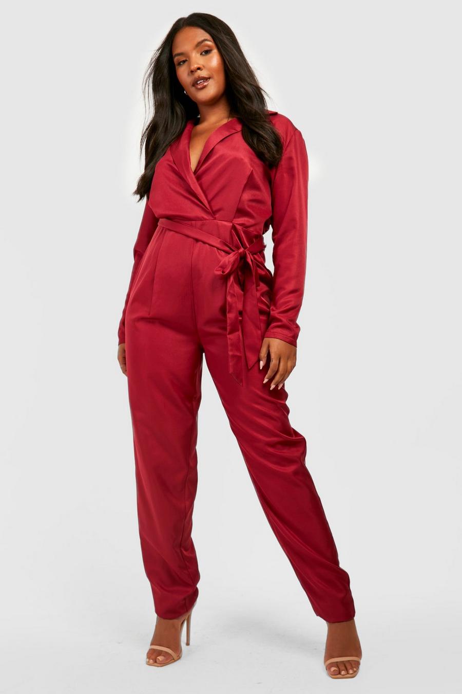 Berry Plus Wrap Tapered Jumpsuit