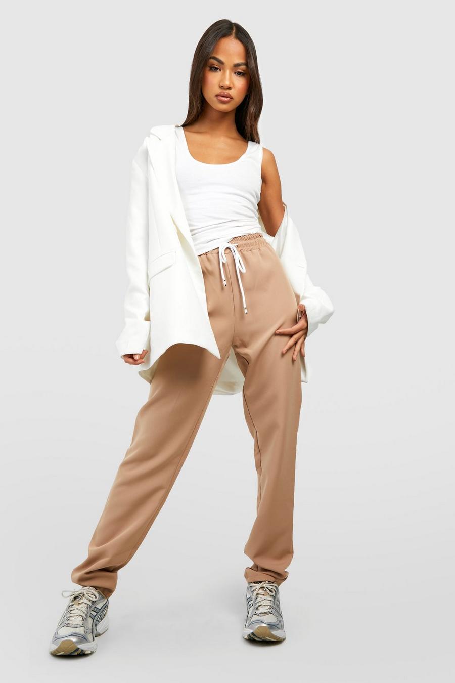 Camel High Waisted Straight Fit Woven Jogger