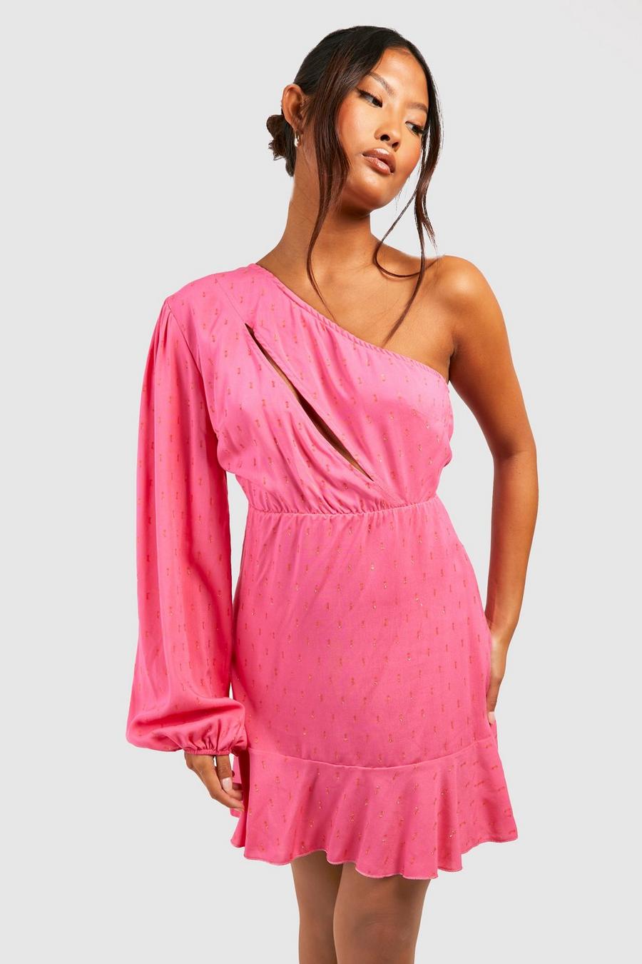 Pink Petite Metallic Spot Asymmetric Mini Dress