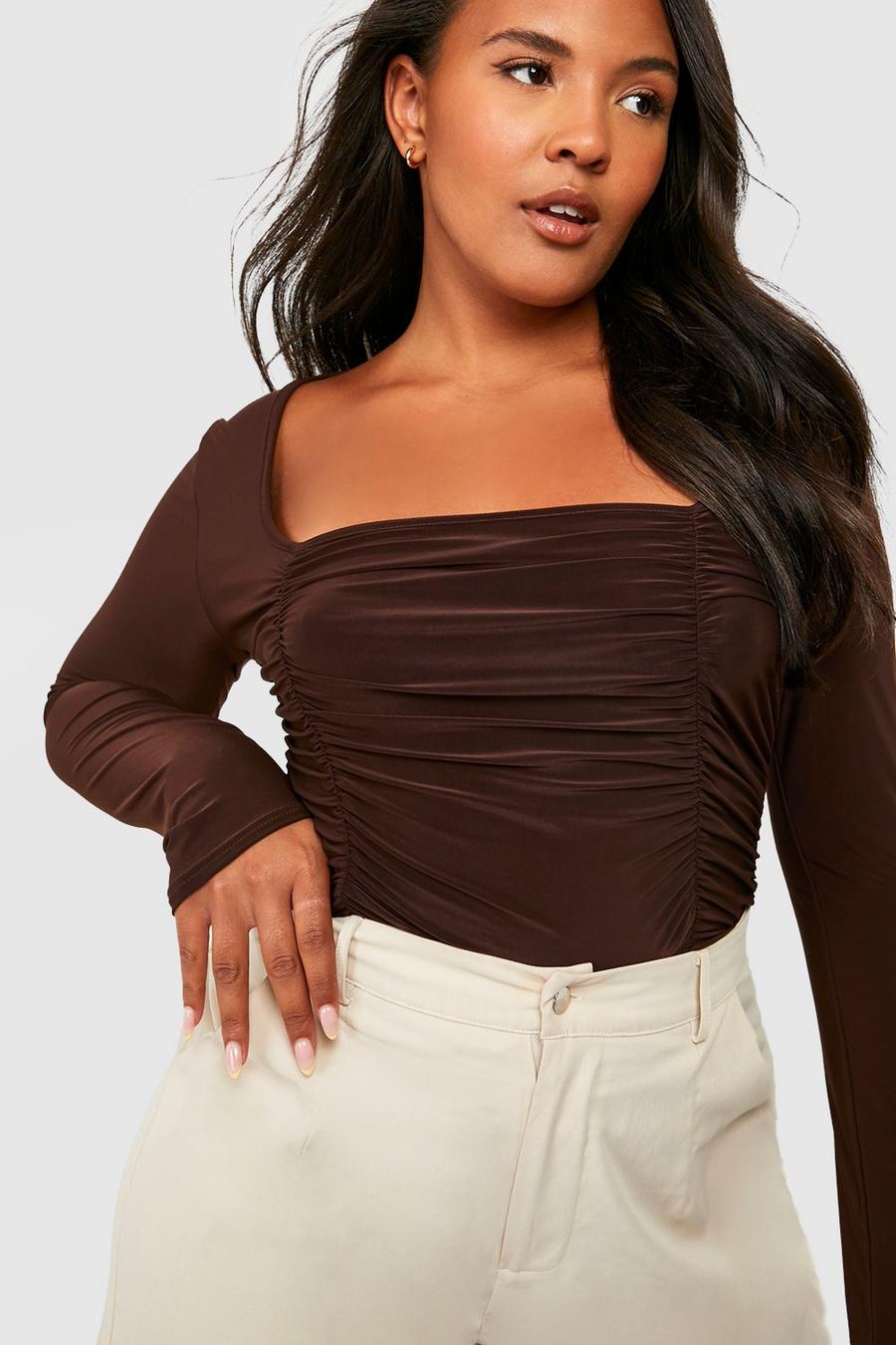 Chocolate Plus Slinky Ruched Bodysuit