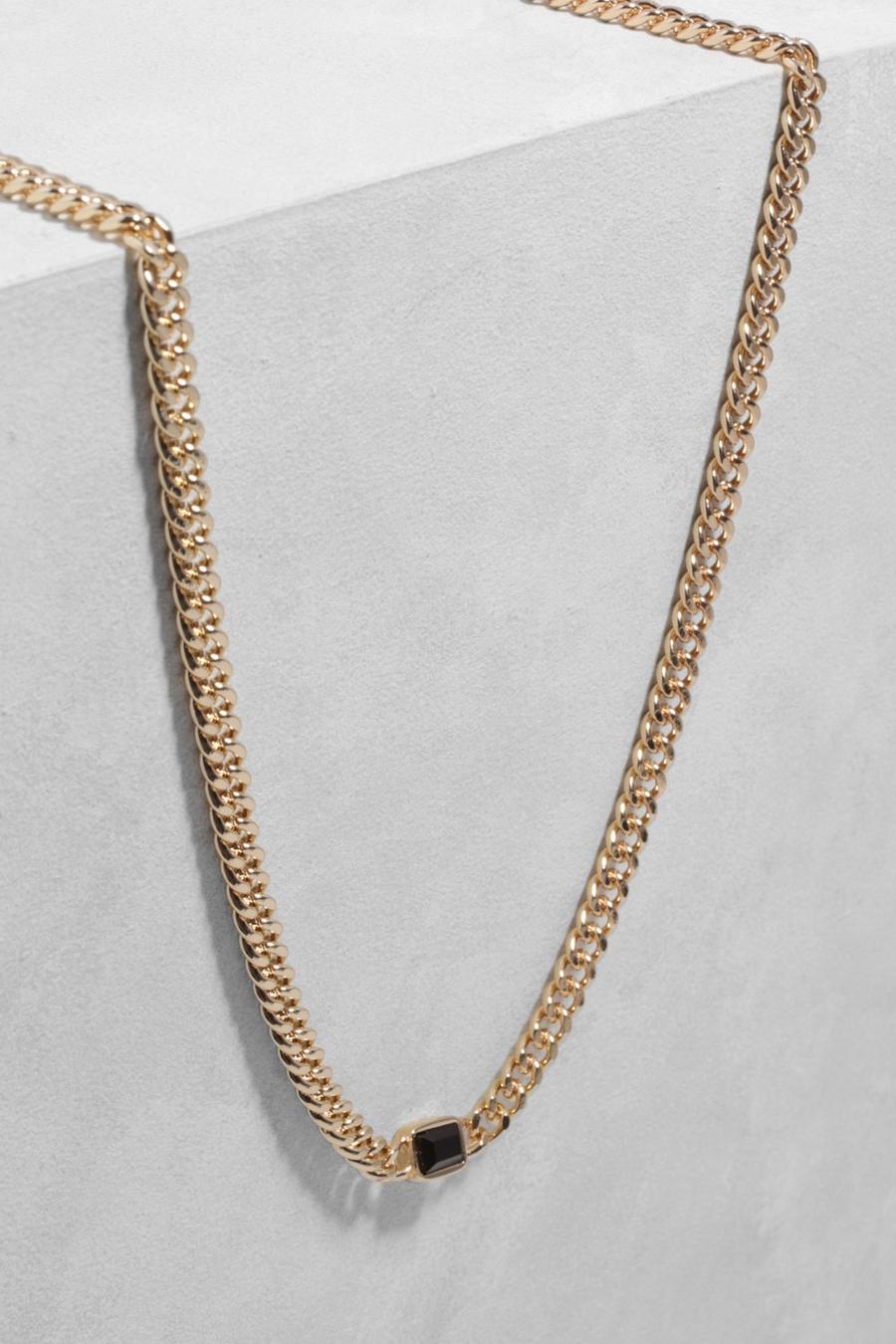 Gold Black Single Stone Station Chain Necklace
