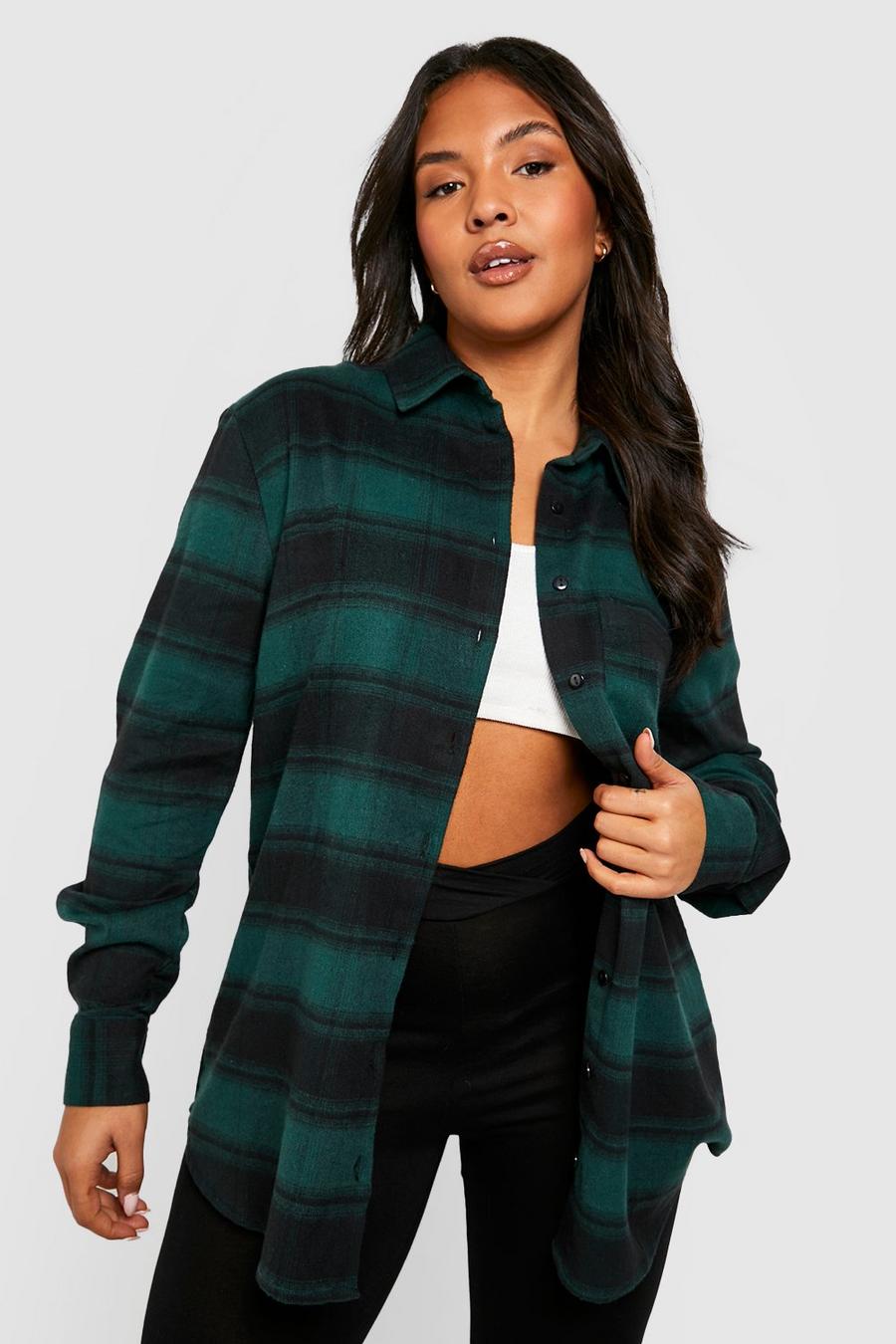 Camicia Plus Size oversize a quadri, Green