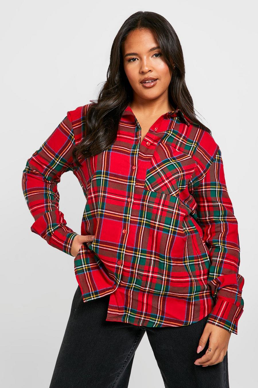 Grande taille - Chemise oversize à carreaux, Red