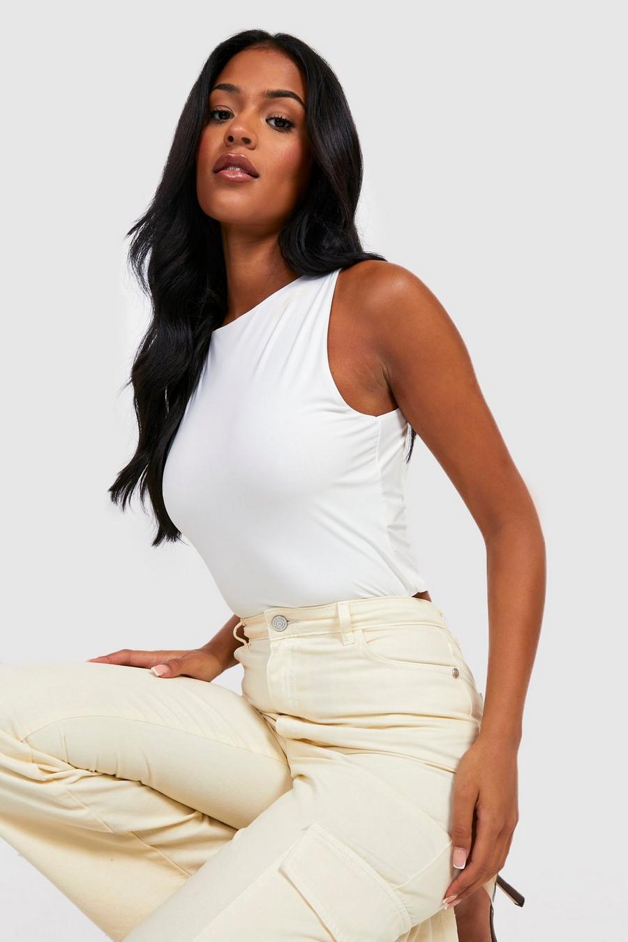 White Tall Double Slinky Racer Crop Top