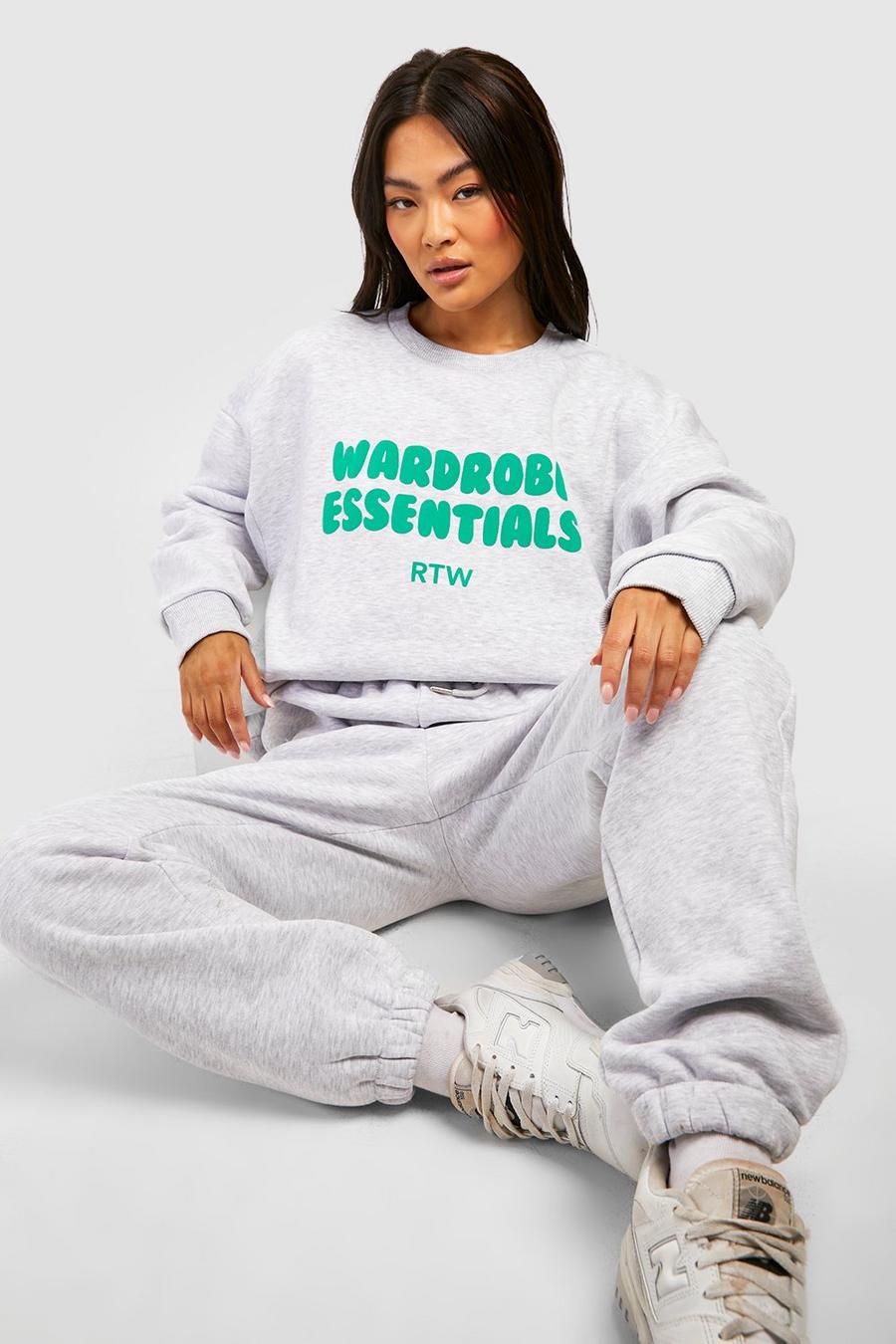 Sweatshirt-Trainingsanzug mit Wardrobe Essentials Slogan, Ash grey