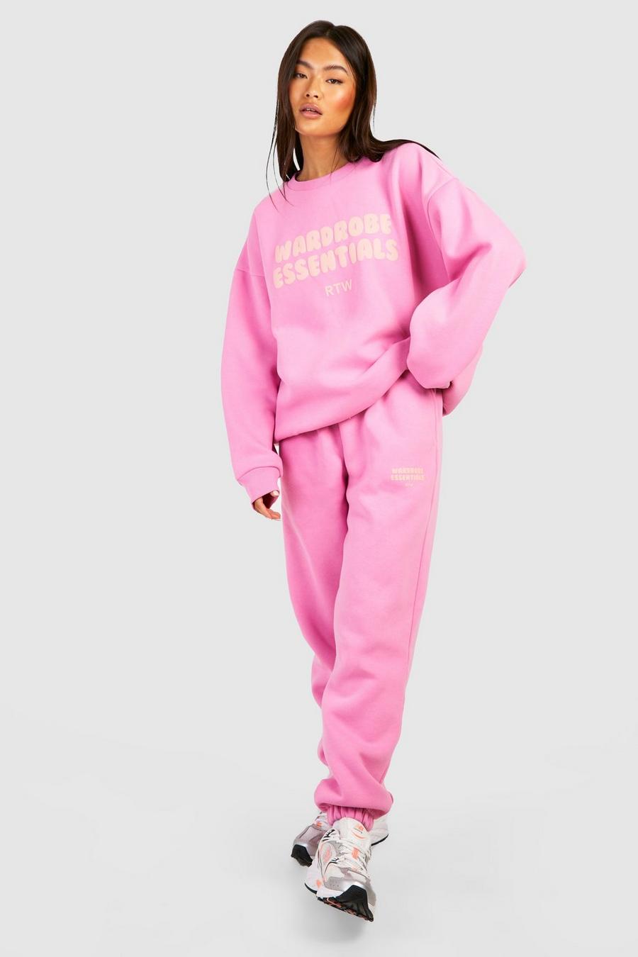 Sweatshirt-Trainingsanzug mit Wardrobe Essentials Slogan, Pink