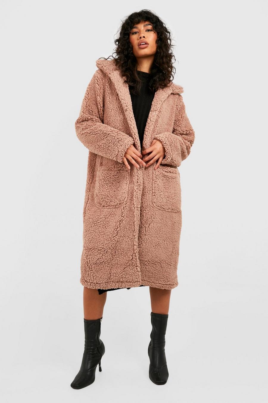 Taupe Longline Teddy Faux Fur Coat image number 1