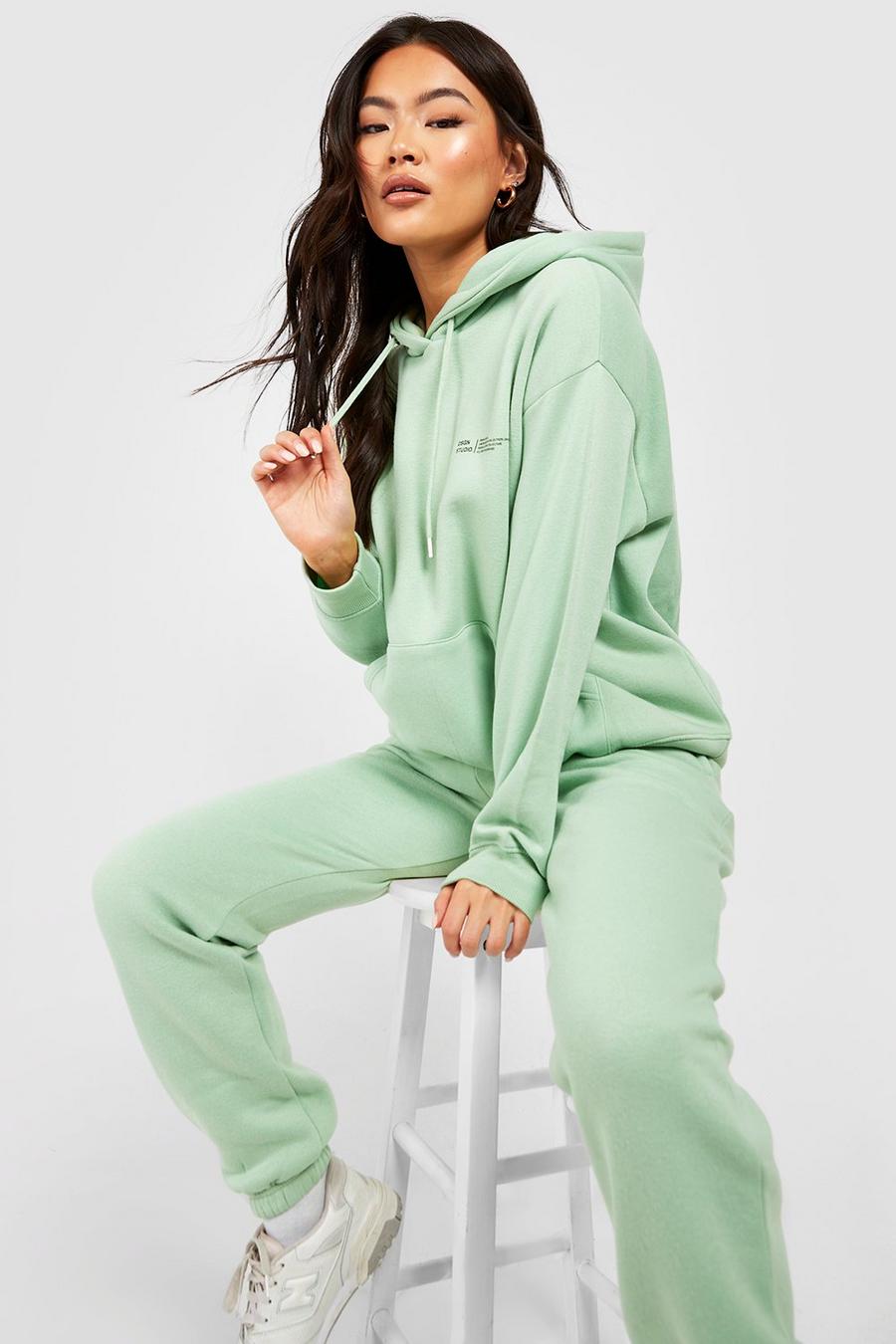 Sage Text Print Hooded Tracksuit