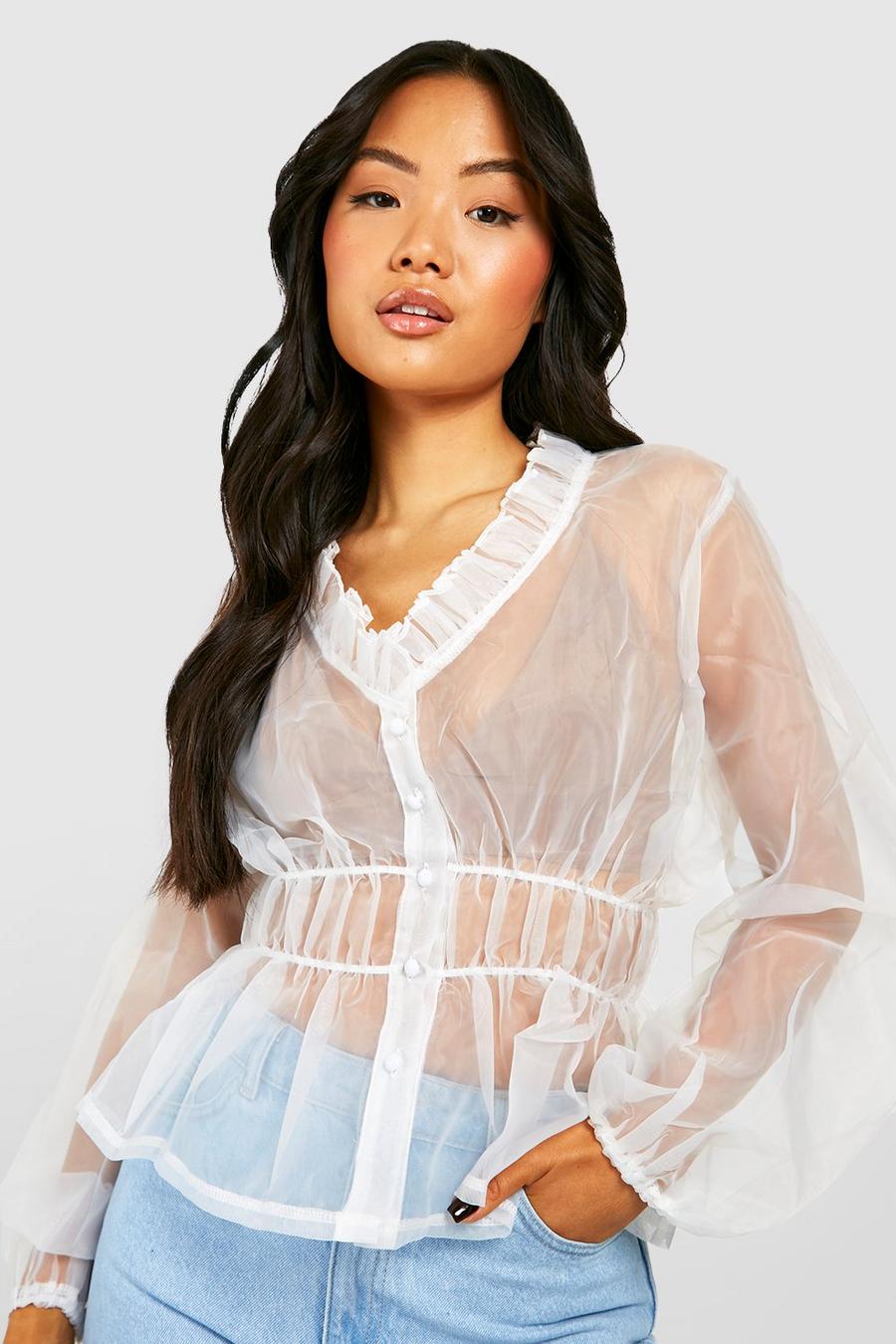 Petite Organza Ruched Detail Blouse