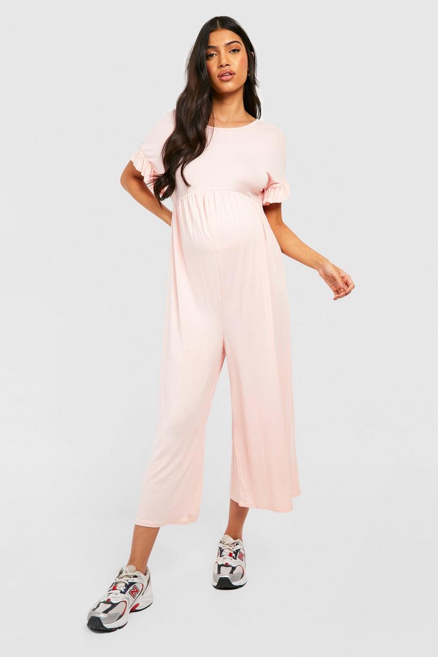 Blush pink Maternity Frill Sleeve Culotte Jumpsuit